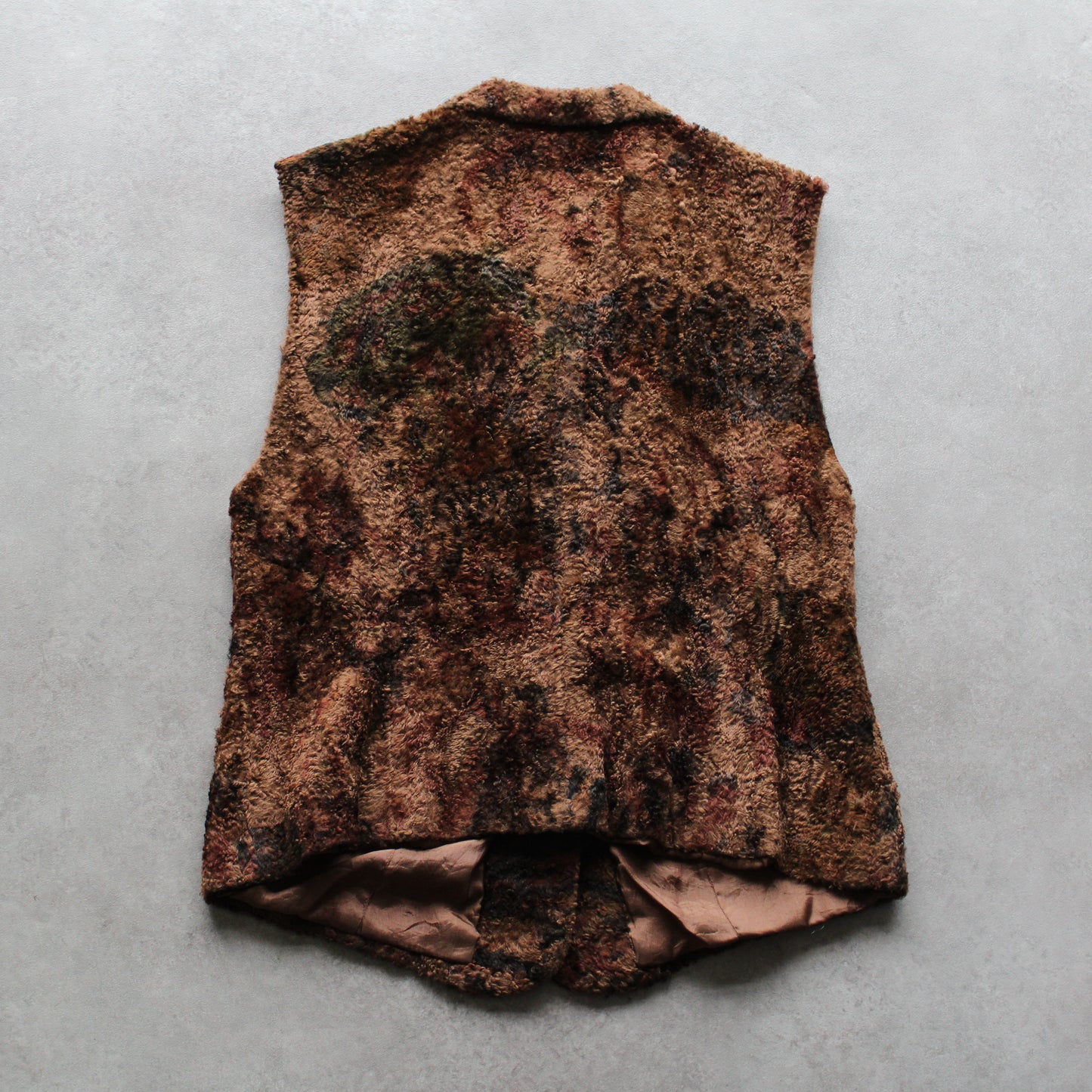 Vintage Textured Vest – Brown Patterned Design, Button Closure (Woman-M)