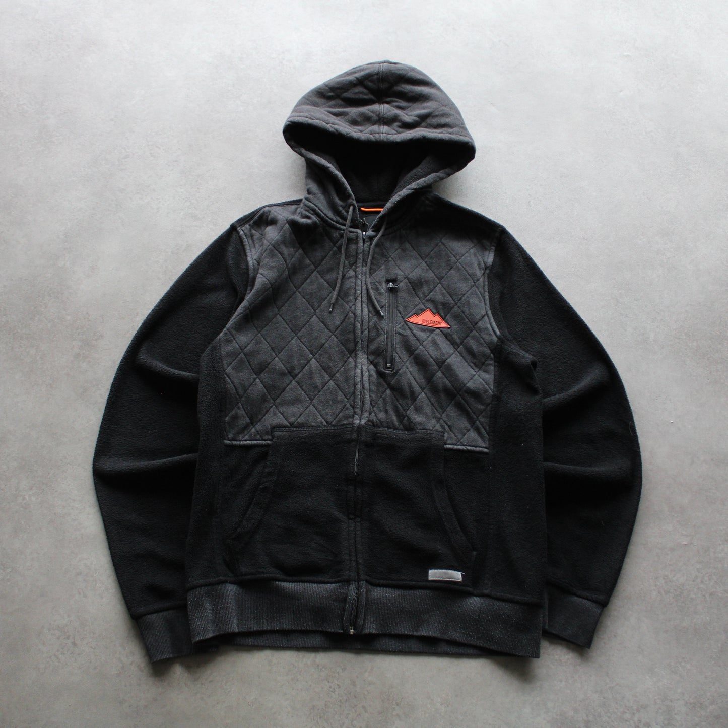 Element Full-Zip Hoodie – Black Quilted Chest Panel, Fleece Material, Adjustable Hood (Man-S)