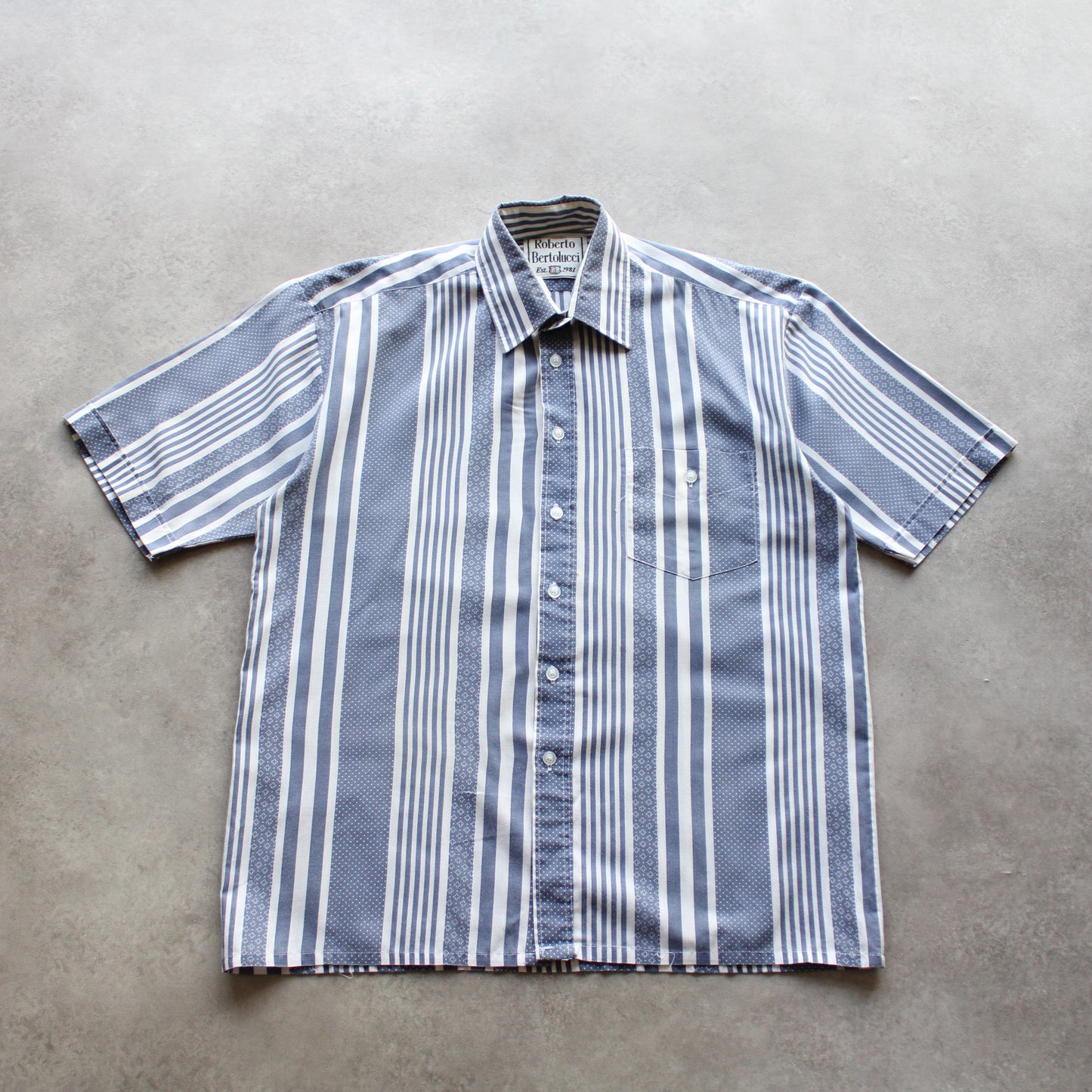 Roberto Bertolucci Striped Short Sleeve Shirt – Blue & White Pattern, Button-Up (Man-M)