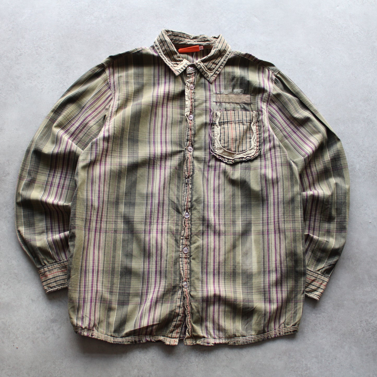 Oxbow Vintage Button-Up Shirt – Plaid Pattern, Front Pocket, Casual Style (Man-S)
