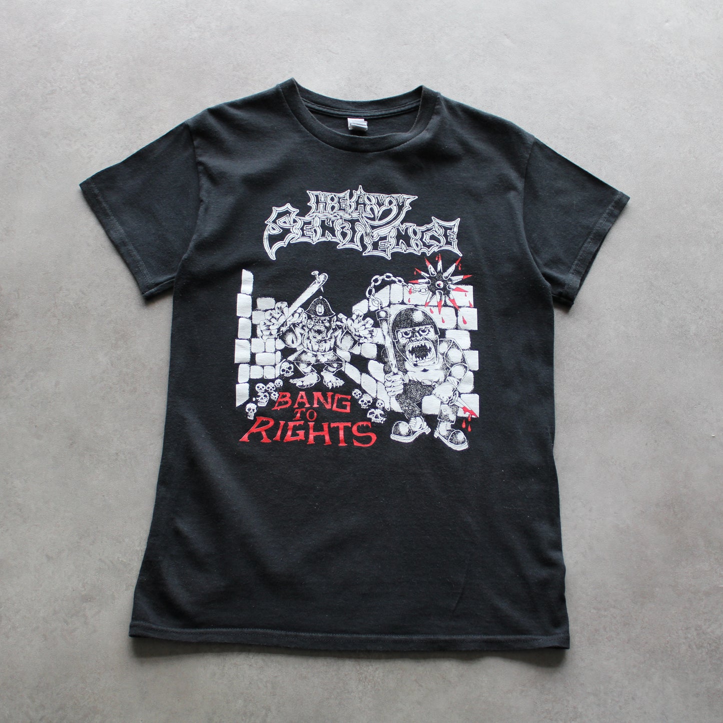 Heavy Sentence Graphic Band T-Shirt – Black "Bang to Rights" Print (Man-S)