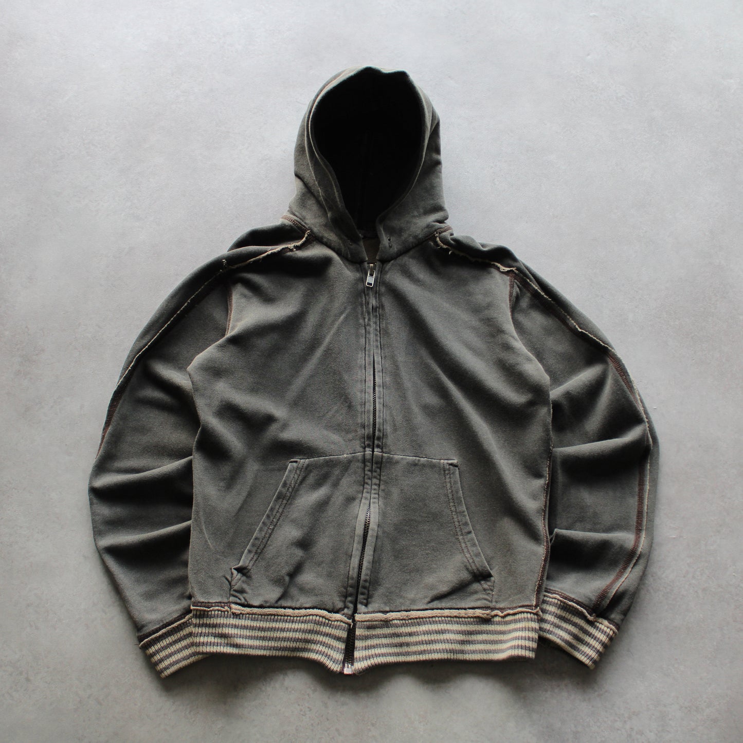 Imperial Zip-Up Hoodie – Brown with Striped Hem (Man-M)