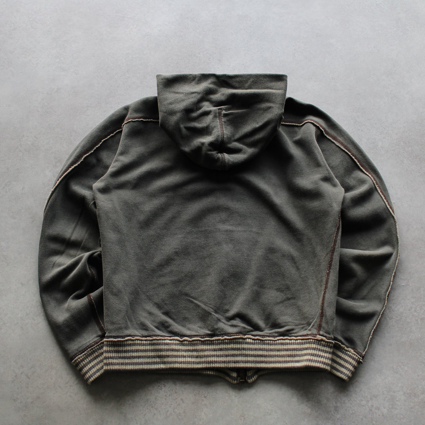 Imperial Zip-Up Hoodie – Brown with Striped Hem (Man-M)