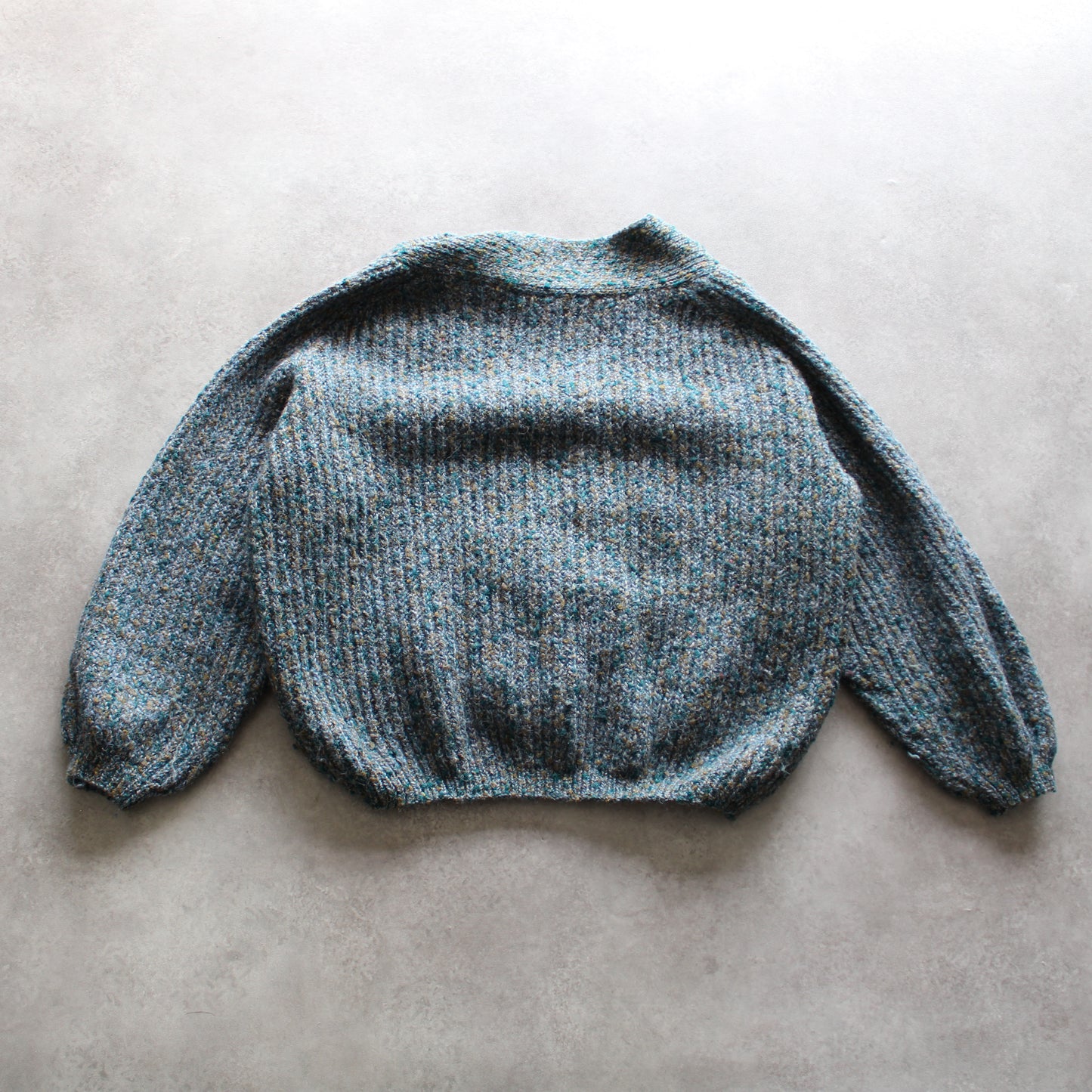Vintage Chunky Knit Cardigan – Blue Speckled Wool Look (Woman-XL)