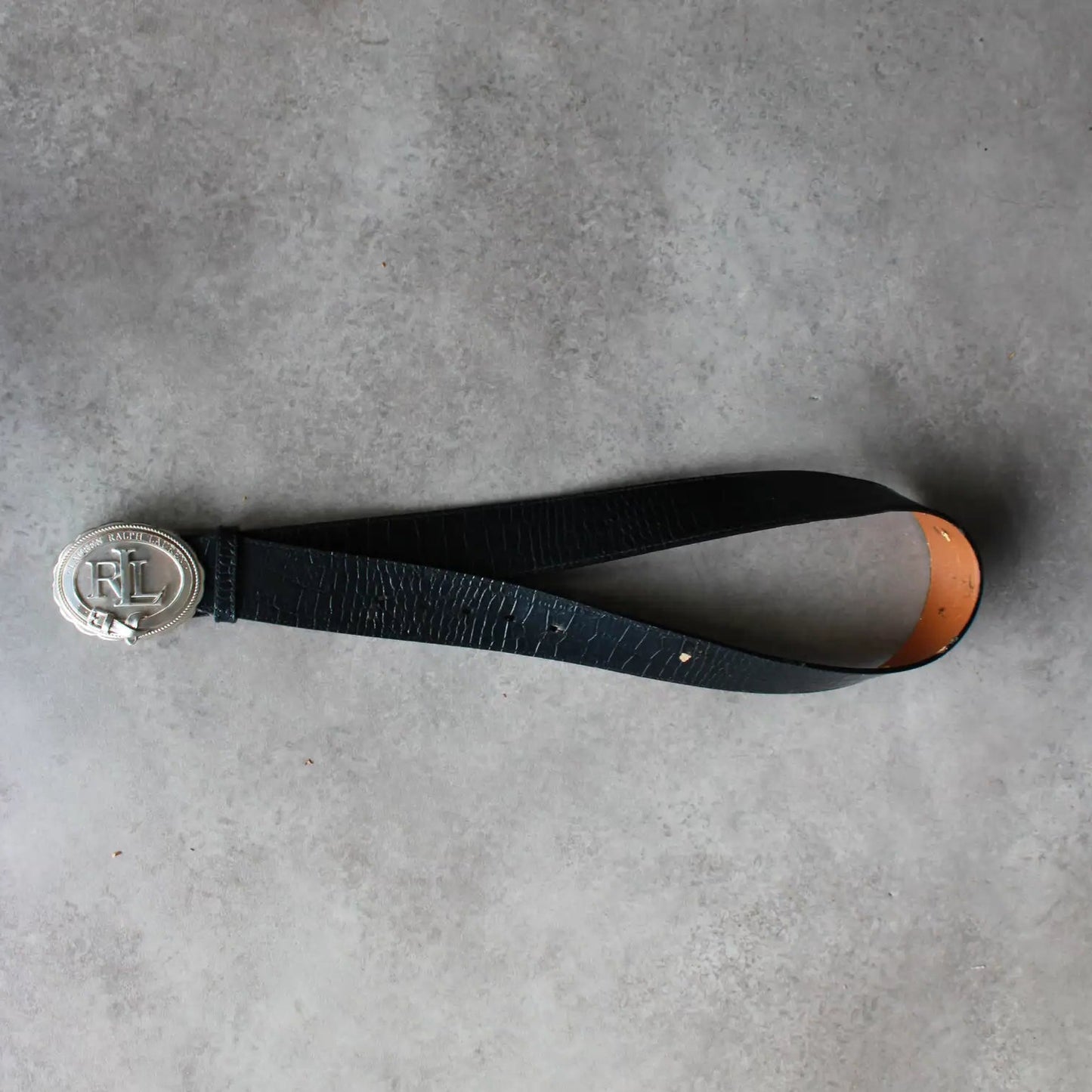 Ralph Lauren Leather Belt with RL Buckle – Black (Man-105cm)