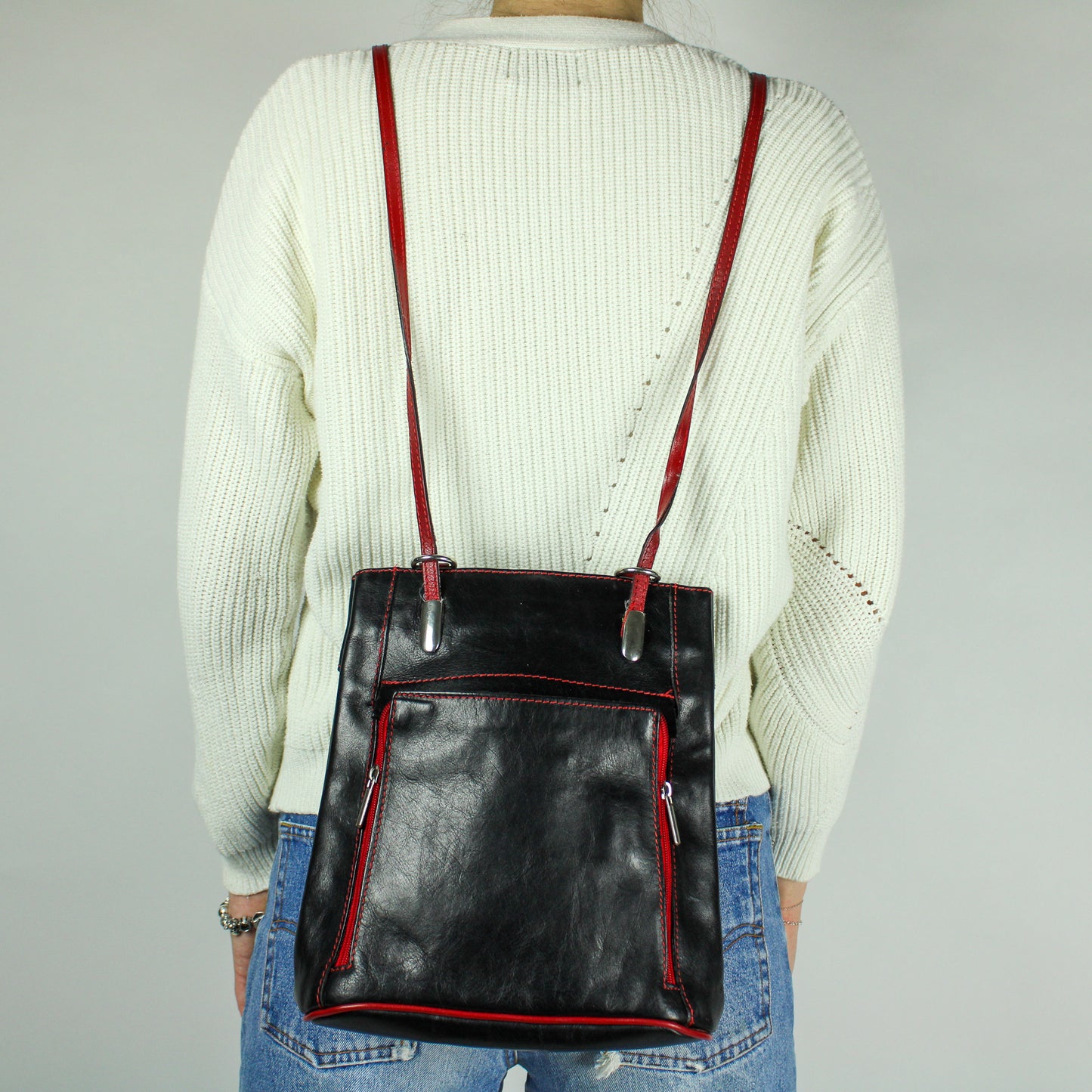 Vintage Lederrucksack und Umhängetasche