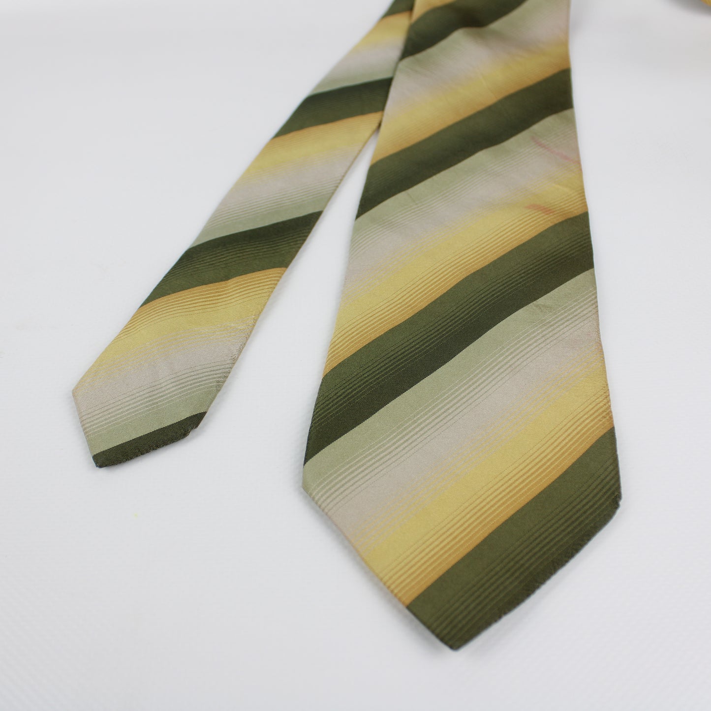Burton & Grant Green-Yellow Striped Silk Tie