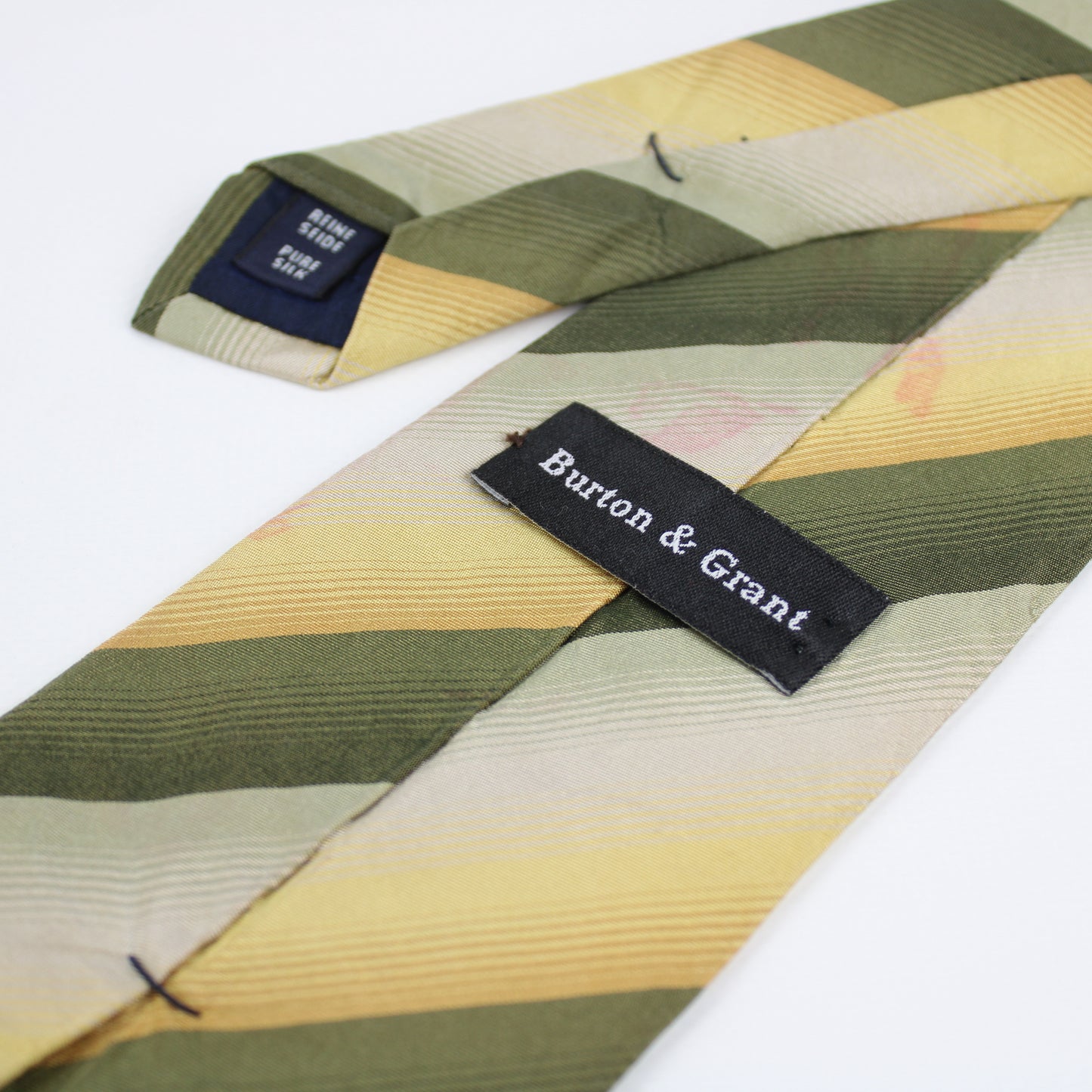 Burton & Grant Green-Yellow Striped Silk Tie