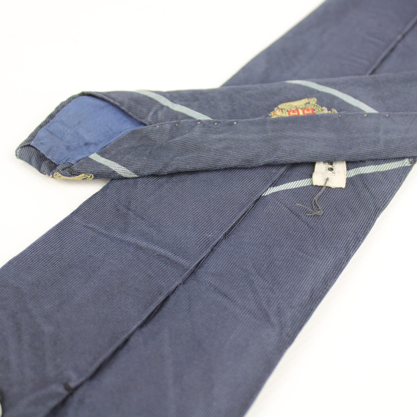 Navy Blue Crest Striped Tie – Classic Preppy Look