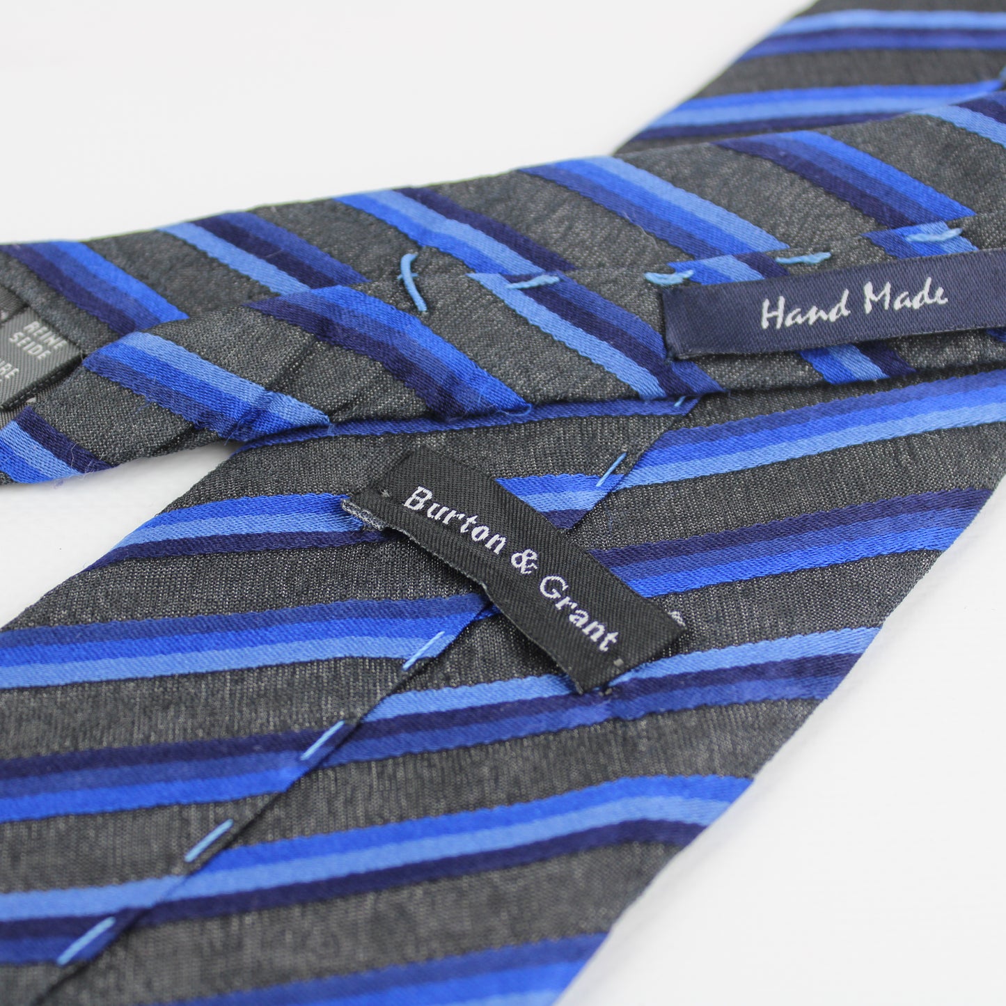 BURTON & GRANT Blue Stripe Silk Tie – Hand Made