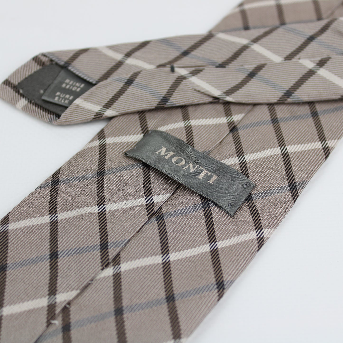 Monti Checked Taupe Silk Tie – Italian Elegance
