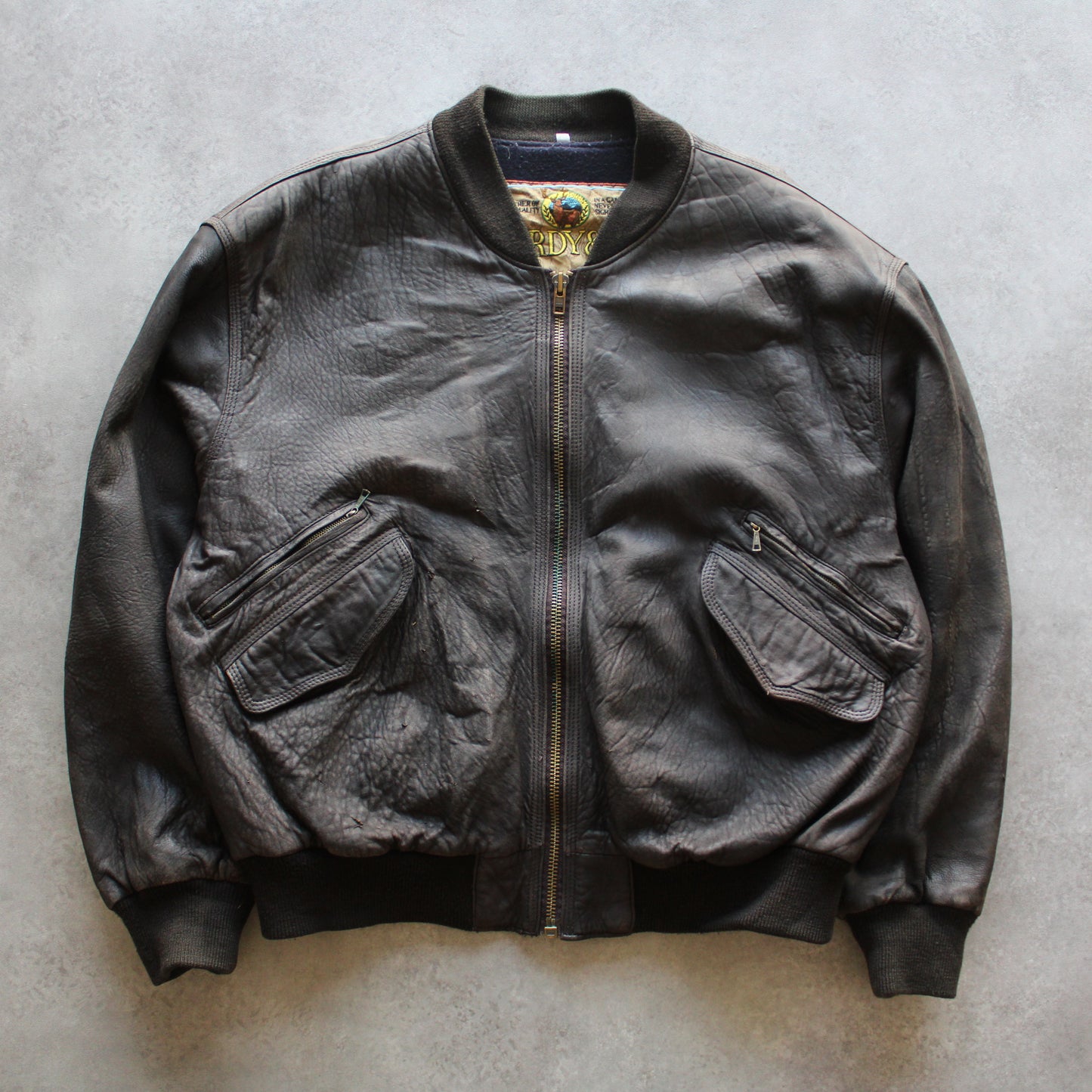 Hardy & Co Brown Leather Bomber Jacket (Man-XL)