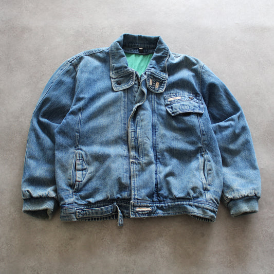 vintage denim jacket, retro 90s jacket, blue jean jacket, vintage streetwear, distressed denim jacket, men’s vintage fashion