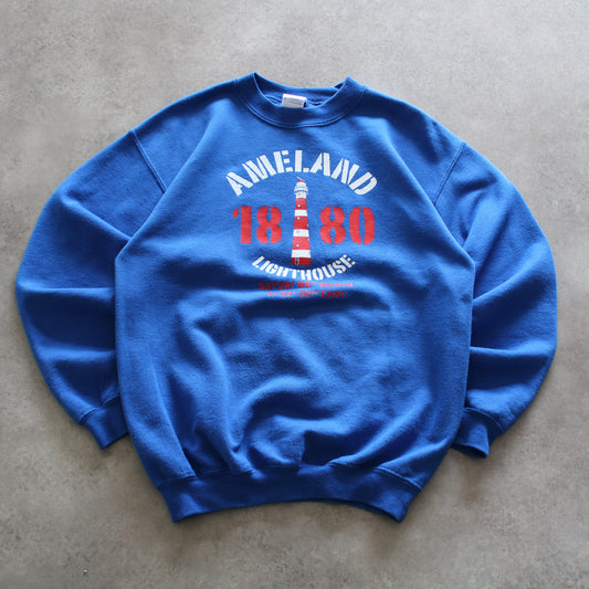 Gildan sweatshirt, Ameland lighthouse sweater, vintage blue crewneck, 90s graphic sweatshirt, retro streetwear Hungary, vintage fashion UGSTORE