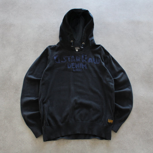 G-Star RAW Black Hoodie – Embroidered Denim Logo (Man-XL) [FLAWED]