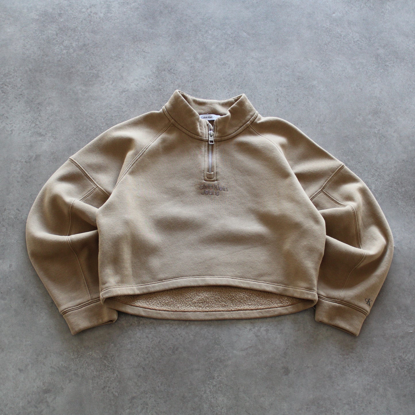 Calvin Klein Jeans Beige Cropped Sweatshirt – Half Zip Pullover (Woman-M)