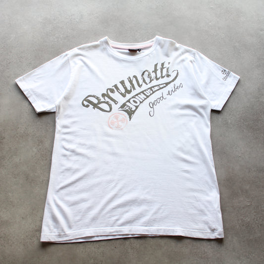 Brunotti Graphic T-Shirt – White, Printed Logo & “Good Vibes” Design (Man-XL)
