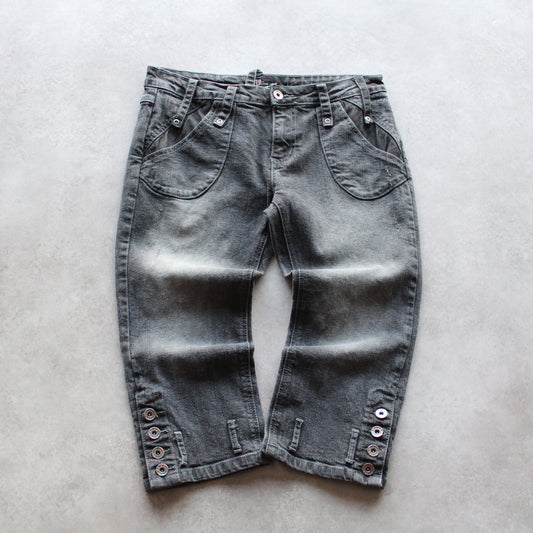 Cool Cat Y2K Vintage Cropped Jeans – Grey, Button Hem Detail (Woman-M)