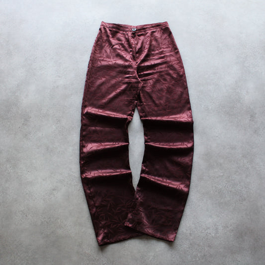 Vintage Satin Trousers – Burgundy, Subtle Pattern (Woman-S)