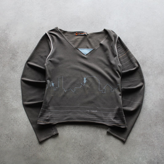 Cop. Copine Graphic Long Sleeve Top – Brown with Skyline Detail (Woman-M)