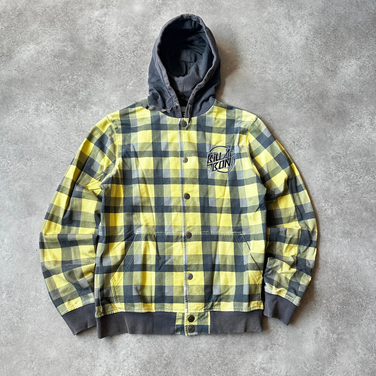 Billabong Yellow & Grey Plaid Hooded Jacket S