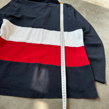 Tommy Hilfiger Navy, White & Red Colorblock Rugby Polo M