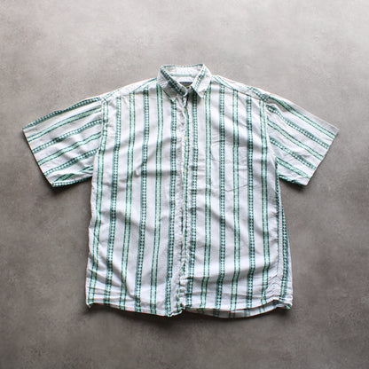 Wash Vintage Striped Short Sleeve Shirt – White/Green (Man-L)