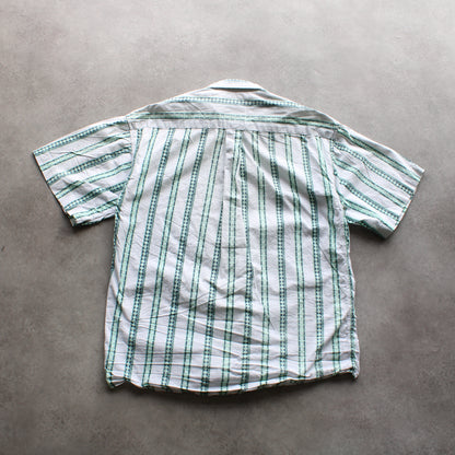 Wash Vintage Striped Short Sleeve Shirt – White/Green (Man-L)