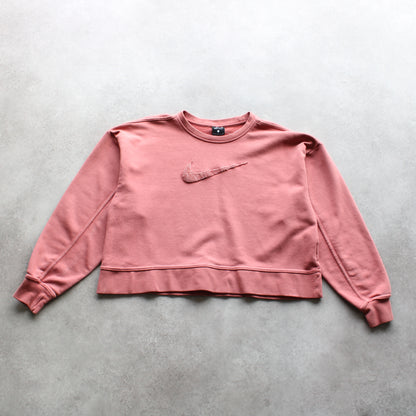 Nike Textured Swoosh Cropped Sweatshirt – Rose Pink (Woman-S)