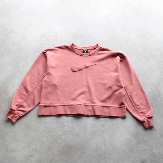 Nike Textured Swoosh Cropped Sweatshirt – Rose Pink (Woman-S)