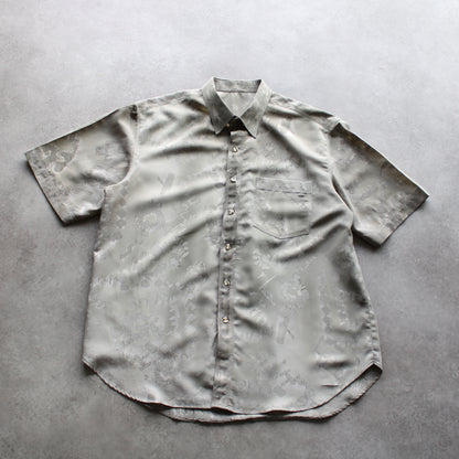 Vintage Satin Patterned Short Sleeve Shirt – Silver (Man-XL)
