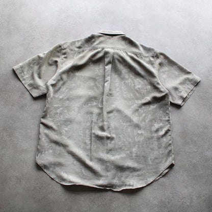 Vintage Satin Patterned Short Sleeve Shirt – Silver (Man-XL)