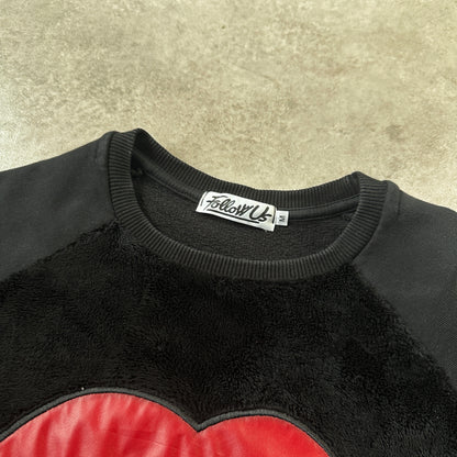 Follow Us Black Lips & Star Patch Fleece Crewneck M