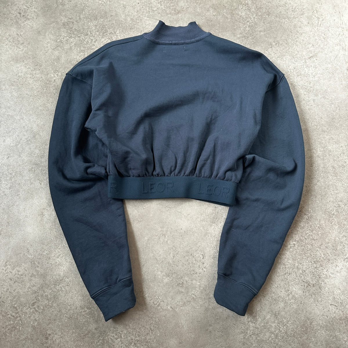 Leor Dark Slate Blue High-Neck Cropped Sweatshirt S