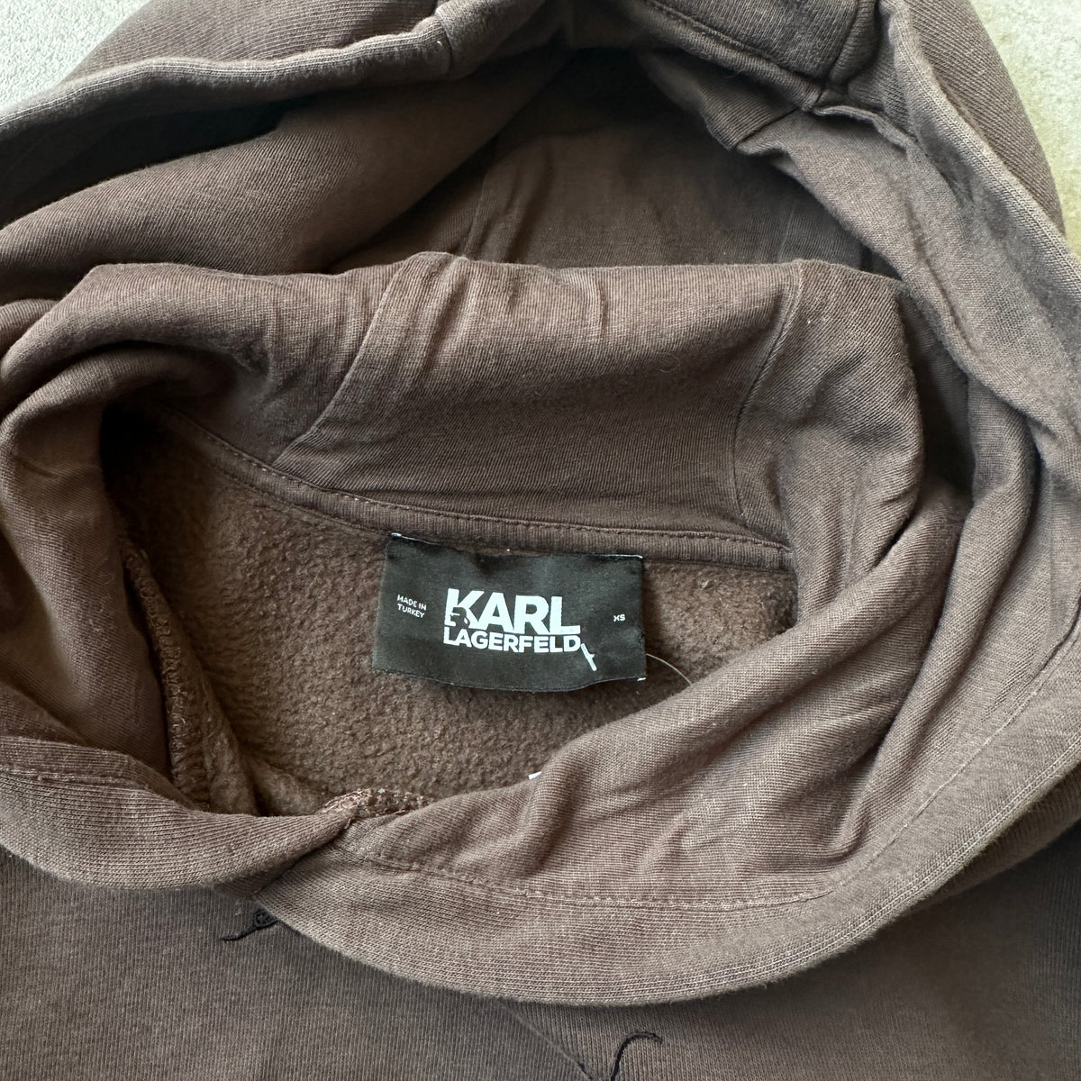 Karl Lagerfeld Dark Brown Ruffle Shoulder Cropped Hoodie XS