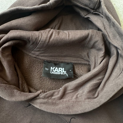 Karl Lagerfeld Dark Brown Ruffle Shoulder Cropped Hoodie XS