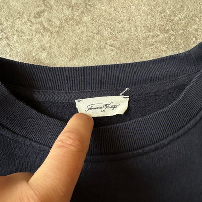 American Vintage Navy Small Chest Logo Crewneck M