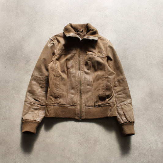 Vintage Genuine Leather Bomber Jacket – Brown (Woman-S)