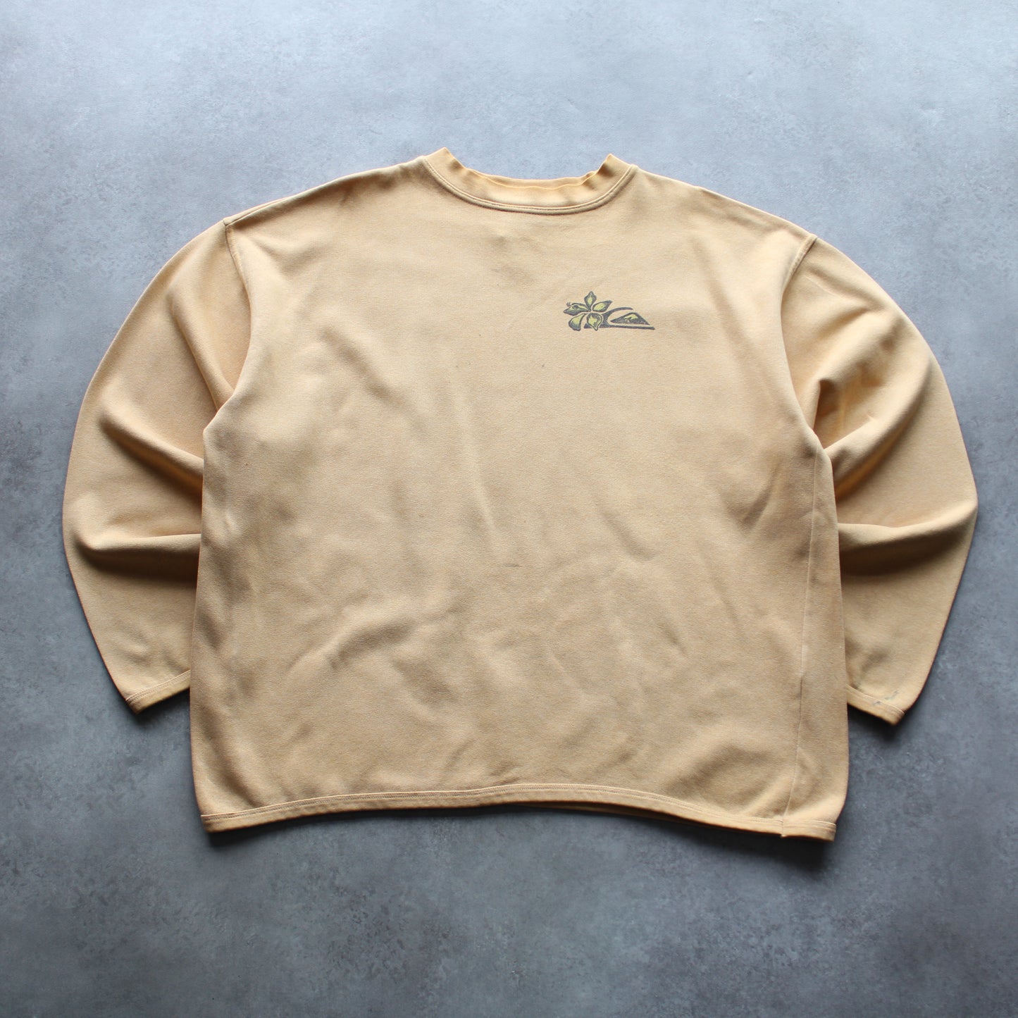 Quiksilver Vintage Sweatshirt – Beige Floral Logo (Man-XL, Flawed)