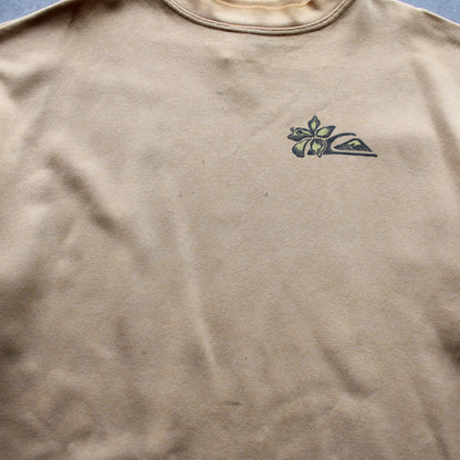 Quiksilver Vintage Sweatshirt – Beige Floral Logo (Man-XL, Flawed)