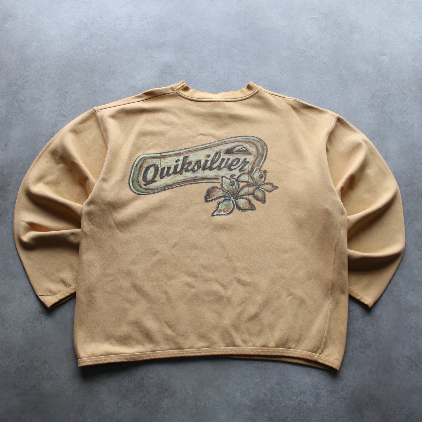Quiksilver Vintage Sweatshirt – Beige Floral Logo (Man-XL, Flawed)