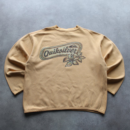 Quiksilver Vintage Sweatshirt – Beige Floral Logo (Man-XL, Flawed)