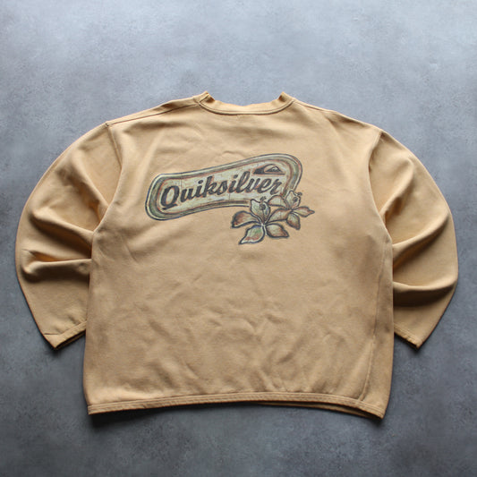 Quiksilver Vintage Sweatshirt – Beige Floral Logo (Man-XL, Flawed)