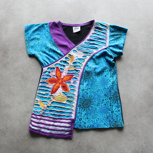Med Boho Floral Patchwork Top – Blue Purple (Woman-M)