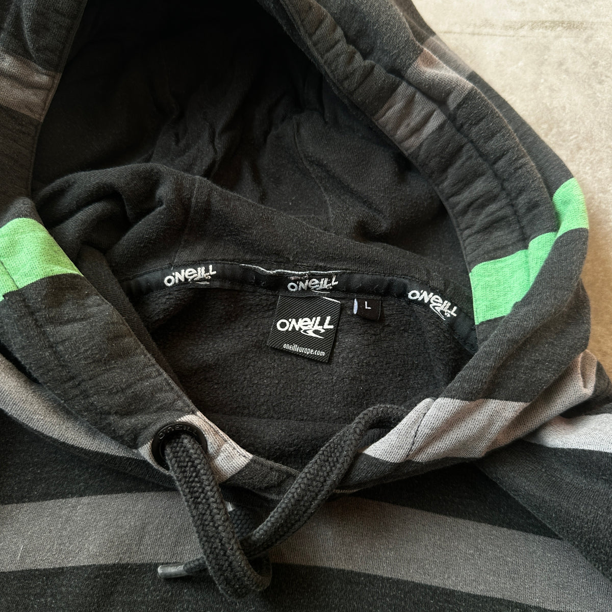 O'Neill Black, Grey & Green Striped Hoodie L