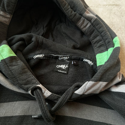 O'Neill Black, Grey & Green Striped Hoodie L