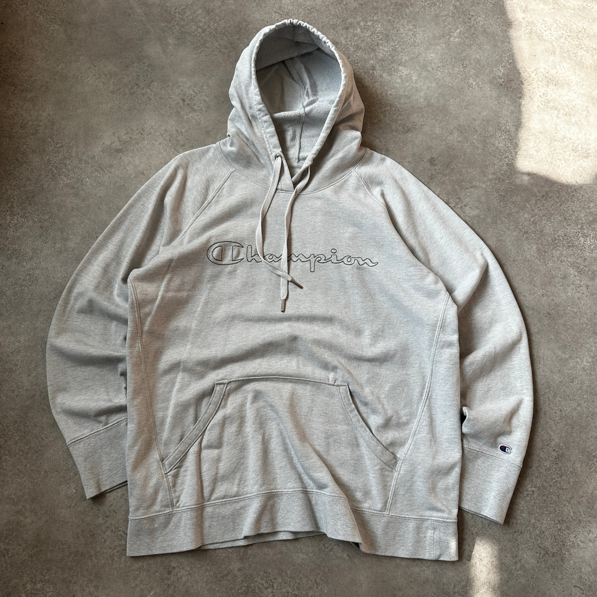 Champion Grey Outlined Script Logo Hoodie XL