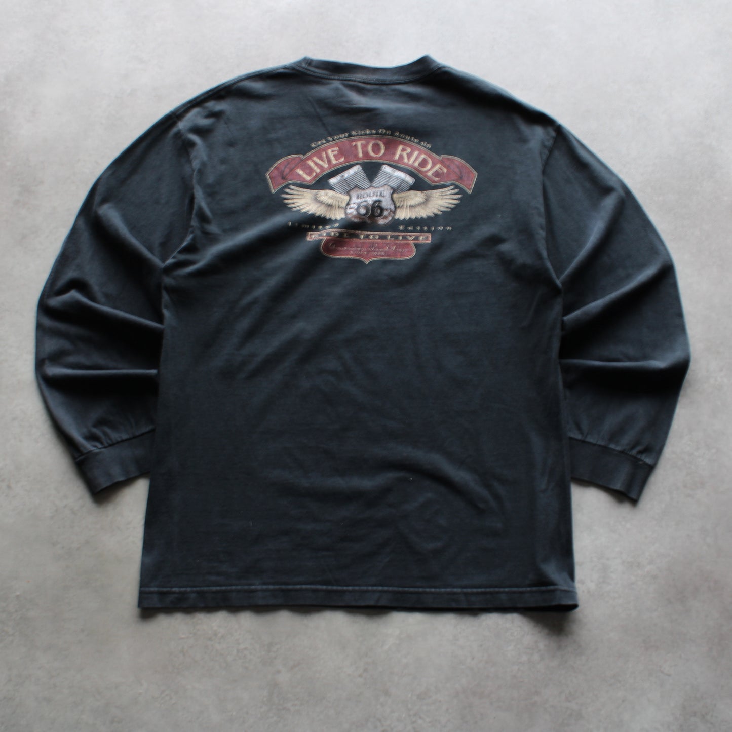 Route 66 “Live to Ride” Vintage Long Sleeve Tee – Black (Man-L)