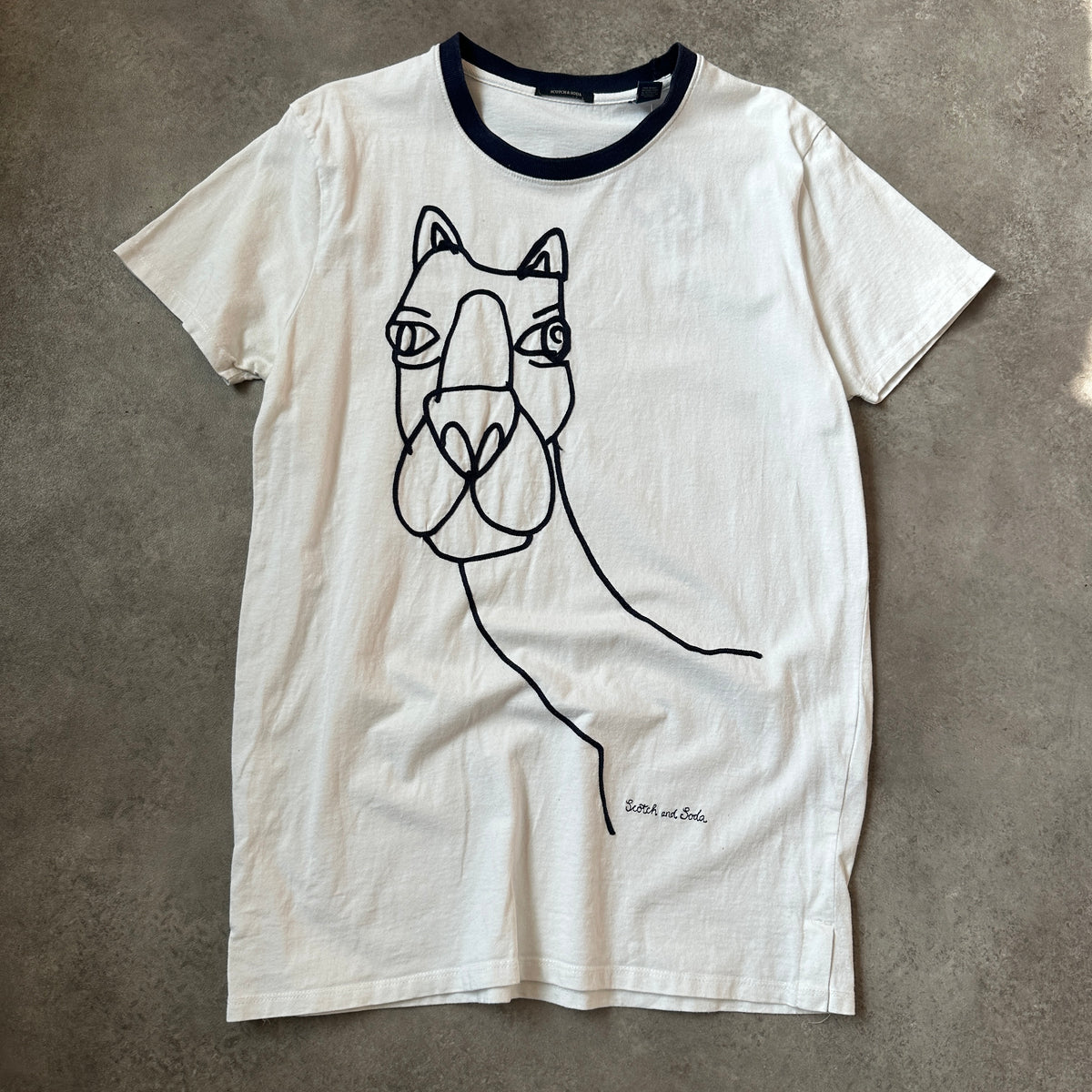 Scotch & Soda Off-White Animal Line Art Graphic Ringer T-Shirt L