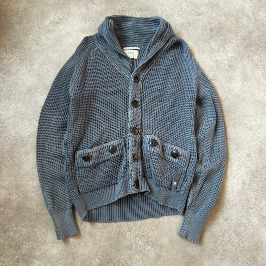 Replay Blue Knit Button-Up Shawl Collar Cardigan M